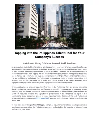 Tapping into the Philippines Talent Pool for Your Company's Success