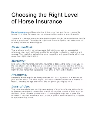 Choosing the Right Level of Horse Insurance