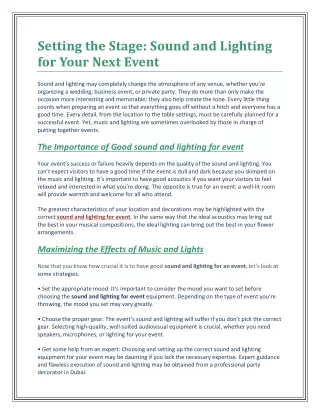 setting the stage sound and lighting for your