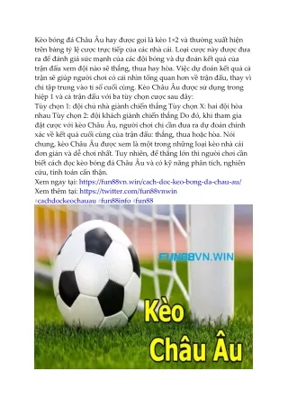 Cách đọc kèo Châu Âu và cách lựa chọn thời điếm đặt cược hợp lý tại Fun88