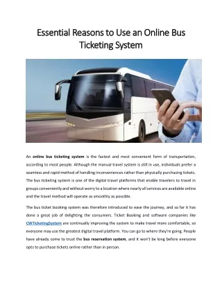 Essential Reasons to Use an Online Bus Ticketing System