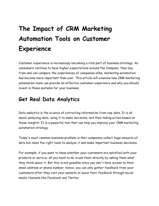 The Impact of CRM Marketing Automation Tools on Customer Experience