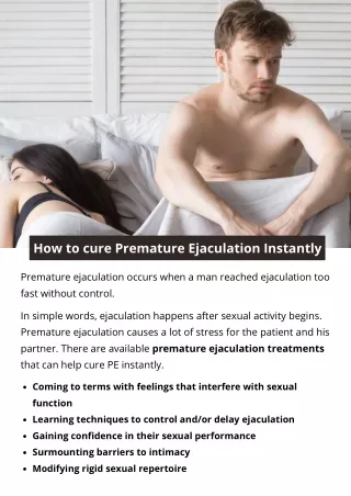 How to cure Premature Ejaculation Instantly