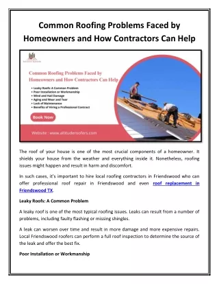Common Roofing Problems Faced by Homeowners and How Contractors Can Help