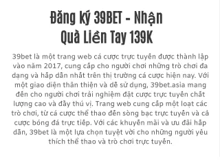 Đăng ký 39BET – Nhận Quà Liền Tay 139K