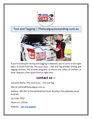 test and tagging thelocalguystestandtag com au