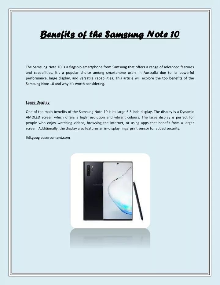 benefits of the samsung note 10 benefits