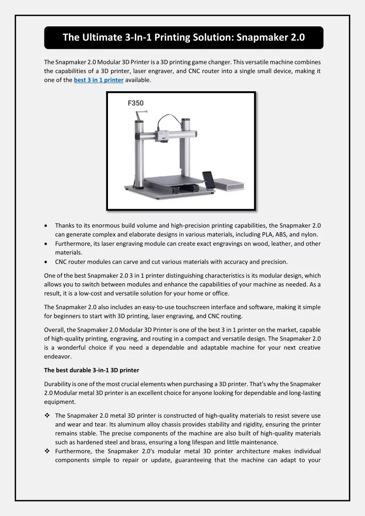 the ultimate 3 in 1 printing solution snapmaker