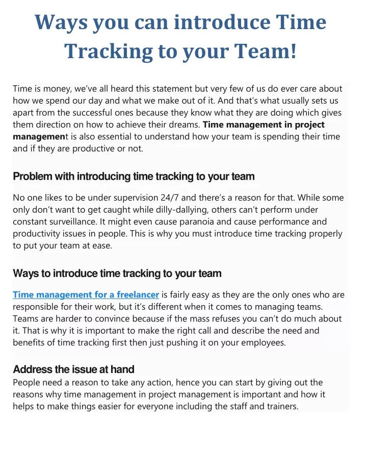 ways you can introduce time tracking to your team