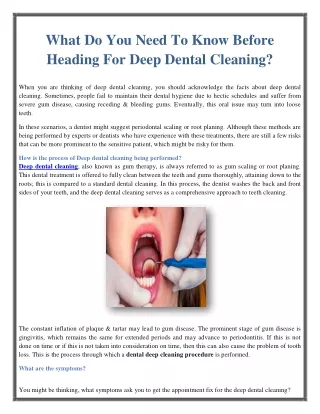 What Do You Need To Know Before Heading For Deep Dental Cleaning?