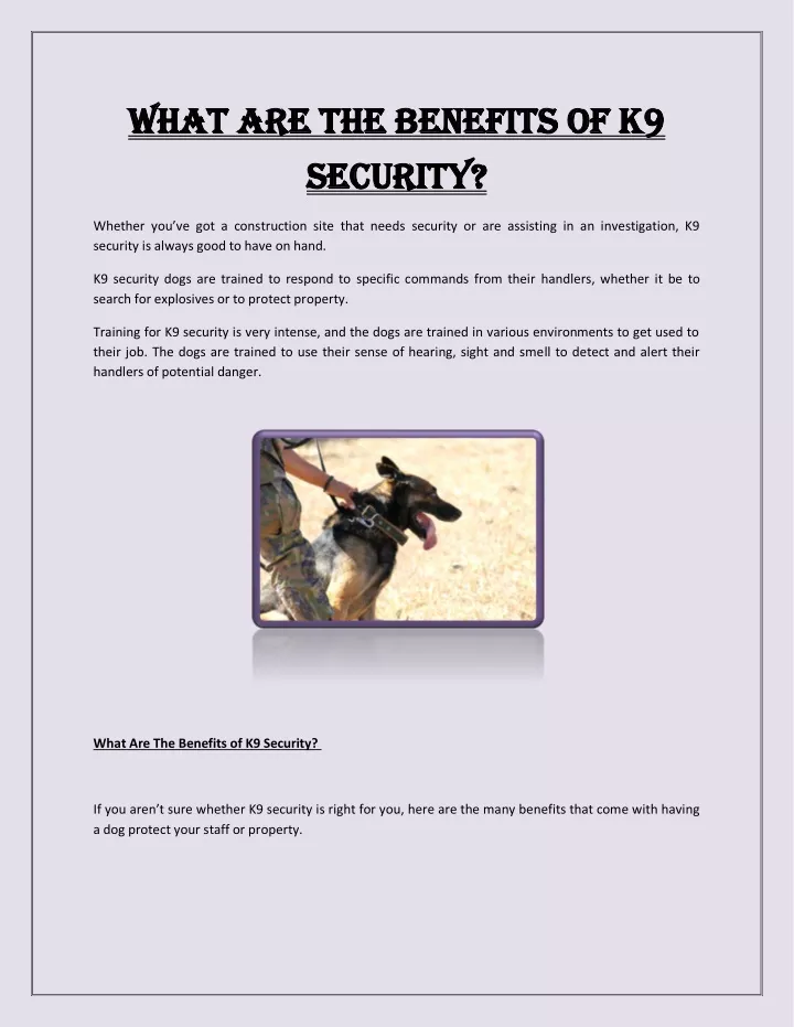 what are the benefits of k9 what are the benefits