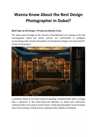 Wanna Know About the Best Design Photographer in Dubai