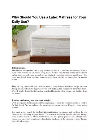 Why Should You Use a Latex Mattress for Your Daily Use