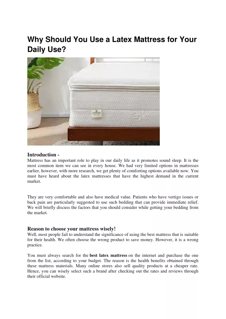 why should you use a latex mattress for your