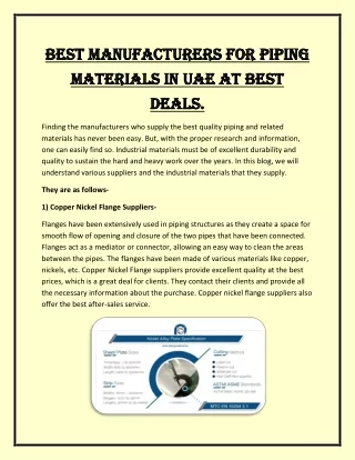 Best Manufacturers for Piping Materials in UAE at best deals