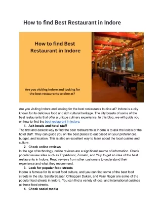 How to find Best Restaurant in Indore