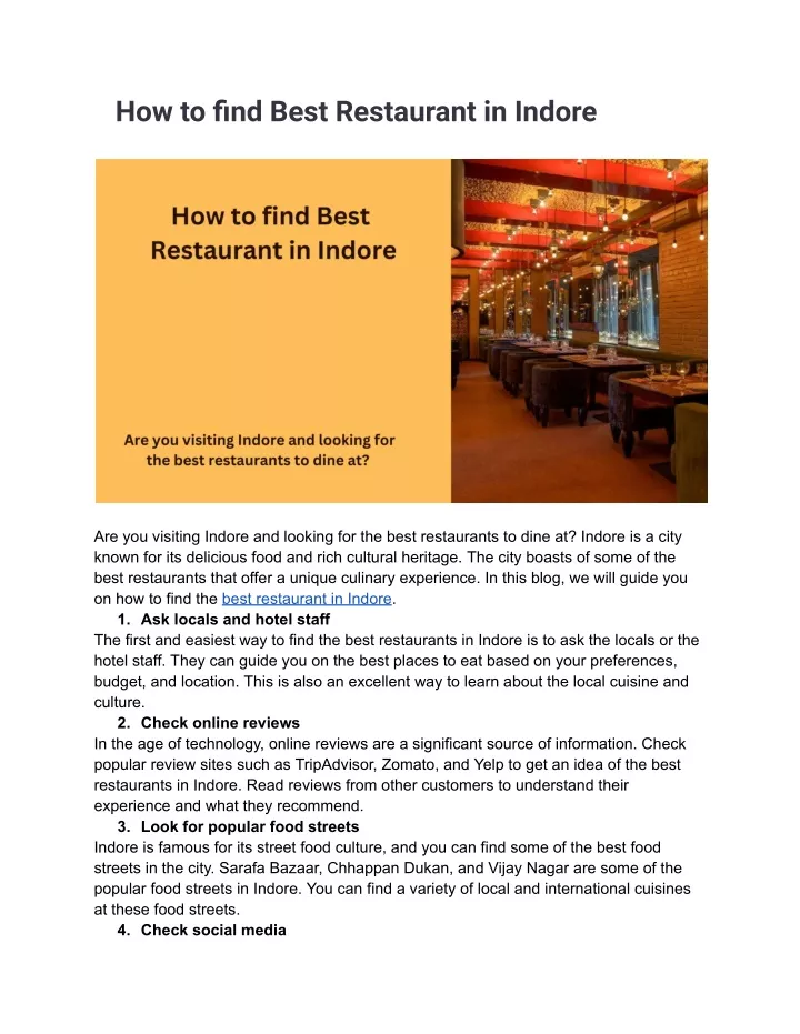 how to find best restaurant in indore