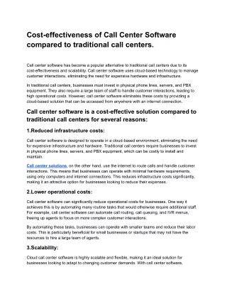 Cost-effectiveness of Call Center Software compared to traditional call centers.docx
