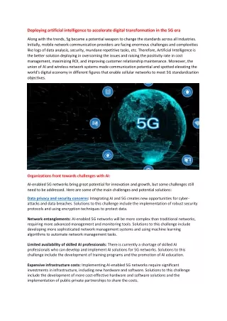 Deploying artificial intelligence to accelerate digital transformation in the 5G