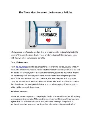 the three most common life insurance policies