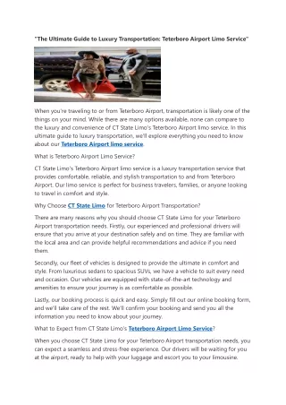 The Ultimate Guide to Luxury Transportation: Teterboro Airport Limo Service