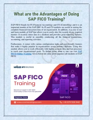 What are the Advantages of Doing SAP FICO Training