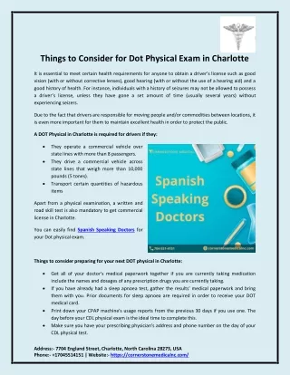 Things to Consider for Dot Physical Exam in Charlotte
