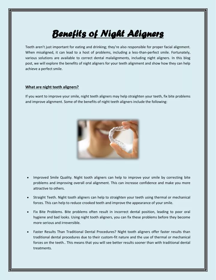benefits of night aligners benefits of night