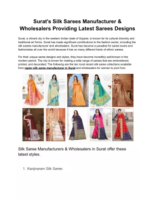 Surat's Silk Sarees Manufacturer & Wholesalers Providing Latest Sarees Designs