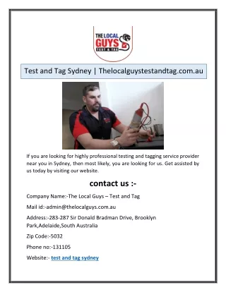 Test and Tag Sydney | Thelocalguystestandtag.com.au