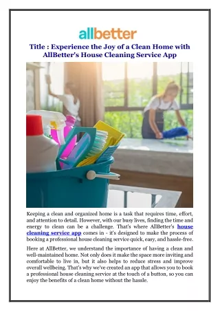 Experience the Joy of a Clean Home with AllBetter's House Cleaning Service App