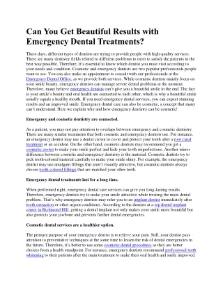 Can You Get Beautiful Results with Emergency Dental Treatments
