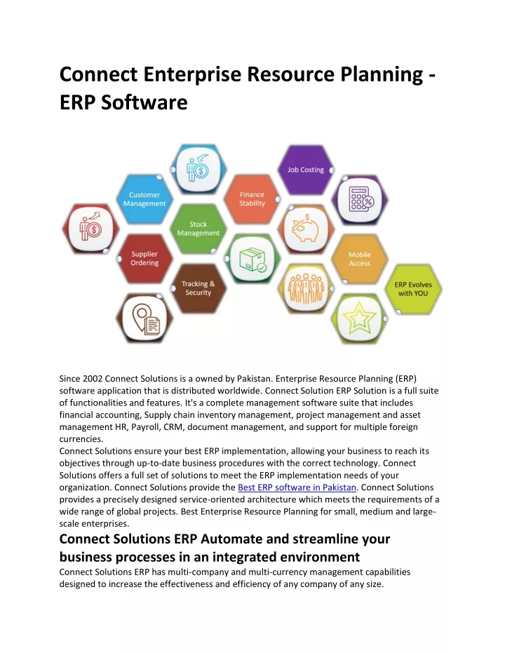 connect enterprise resource planning erp software