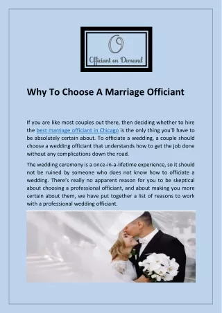 Best Marriage Officiant In Chicago
