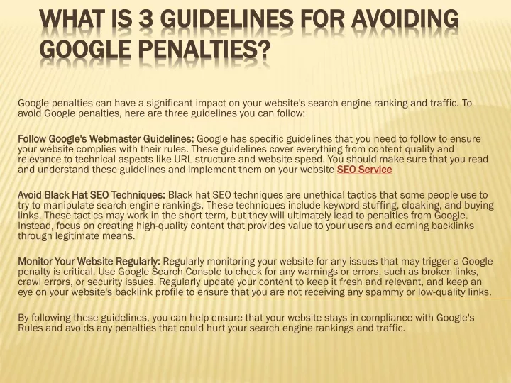 what is 3 guidelines for avoiding google penalties