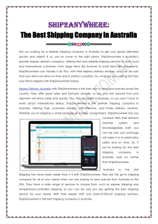 The Best Shipping Company In Australia
