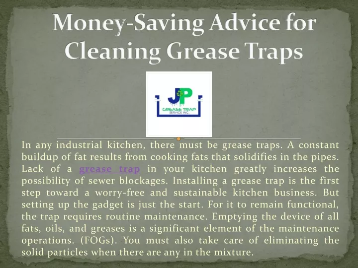 money saving advice for cleaning grease traps