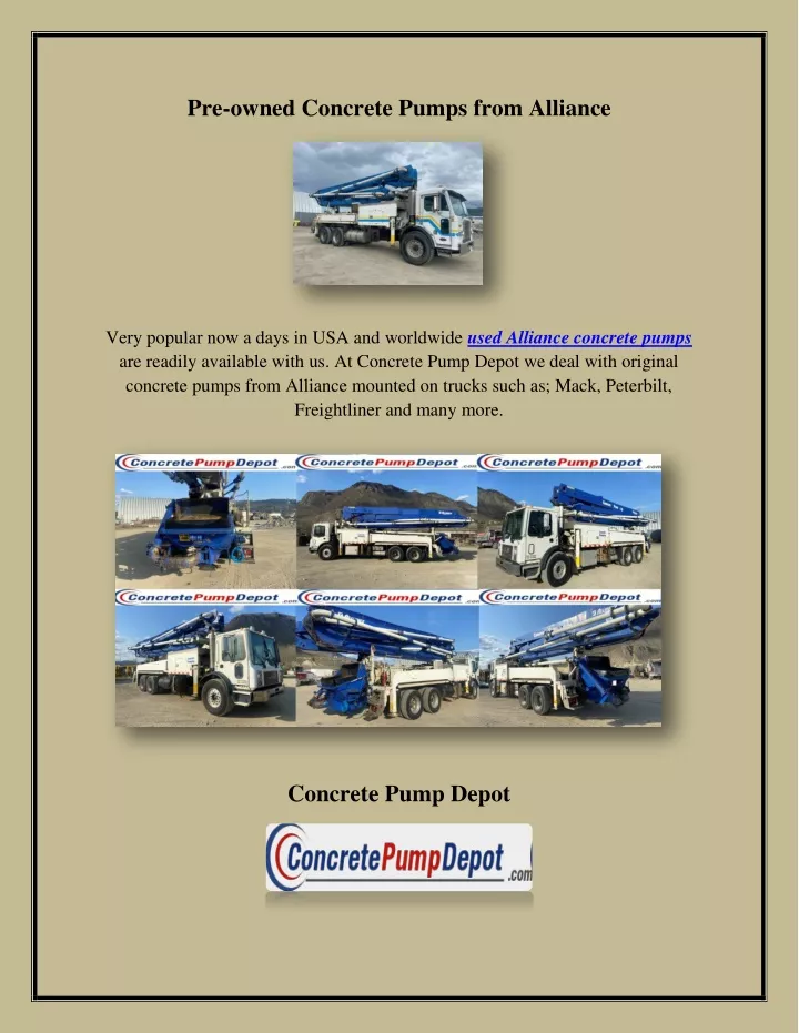 pre owned concrete pumps from alliance