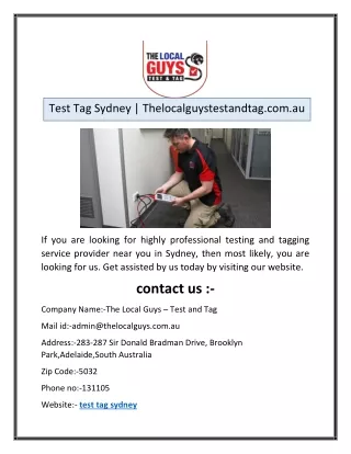 Test Tag Sydney | Thelocalguystestandtag.com.au