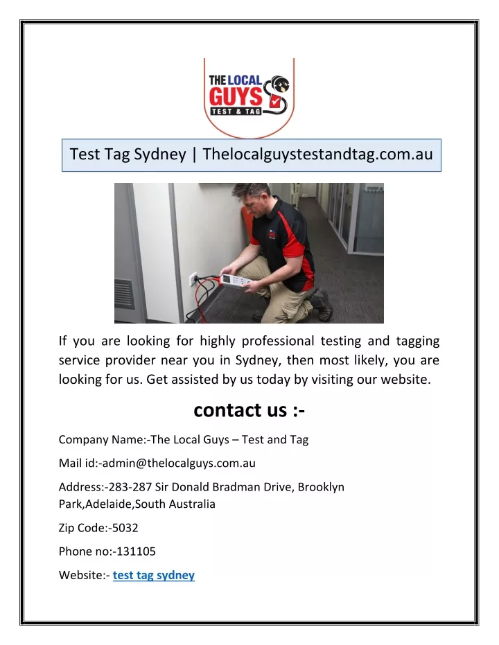 test tag sydney thelocalguystestandtag com au