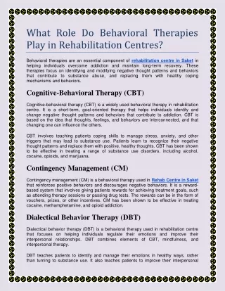 What Role Do Behavioral Therapies Play in Rehabilitation Centres?