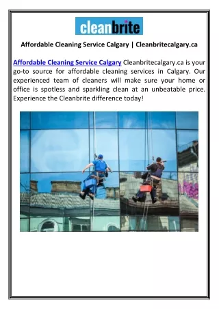 Affordable Cleaning Service Calgary | Cleanbritecalgary.ca