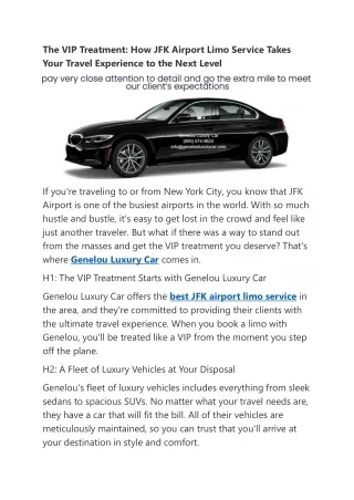 The VIP Treatment: How JFK Airport Limo Service Takes Your Travel Experience to