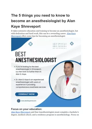 The 5 things you need to know to become an anesthesiologist by Alan Kaye Shrevep