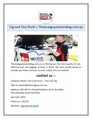 Tag and Test Perth | Thelocalguystestandtag.com.au