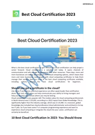 Best Cloud Certification 2023