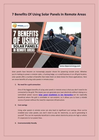 7 Benefits Of Using Solar Panels In Remote Areas