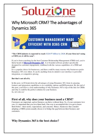 Why Microsoft Dynamics CRM? The advantages of Dynamics 365