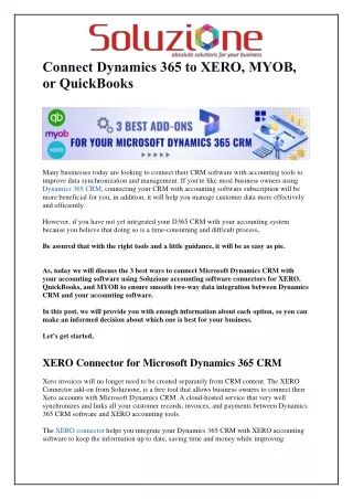 Connect Dynamics 365 to XERO, MYOB, or QuickBooks