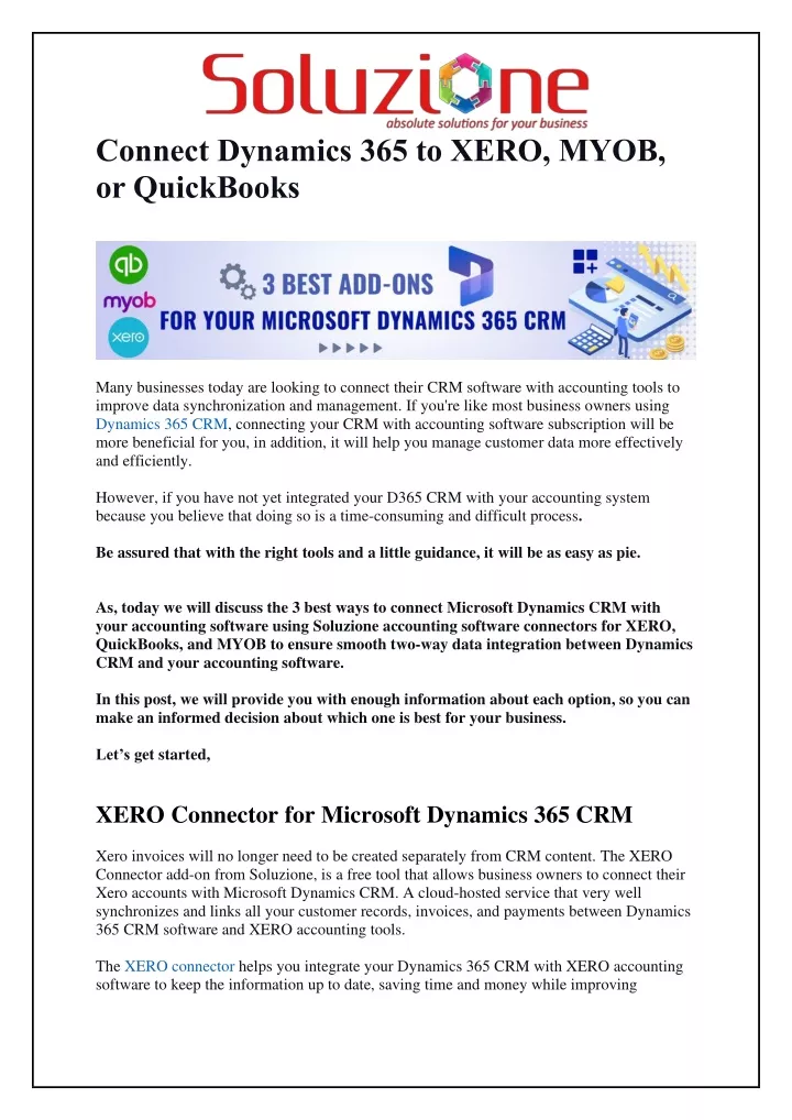 connect dynamics 365 to xero myob or quickbooks